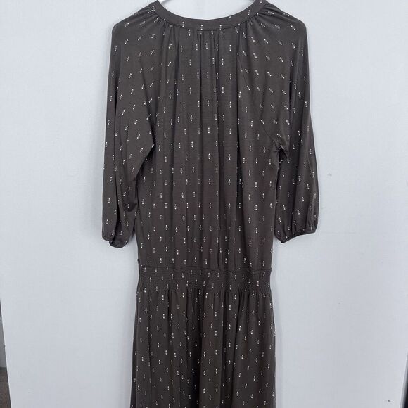 Garnet Hill Poet Knit‎ Midi Dress Medium Brown Olive Soft Knit Stretch Bohemian - Picture 10 of 16